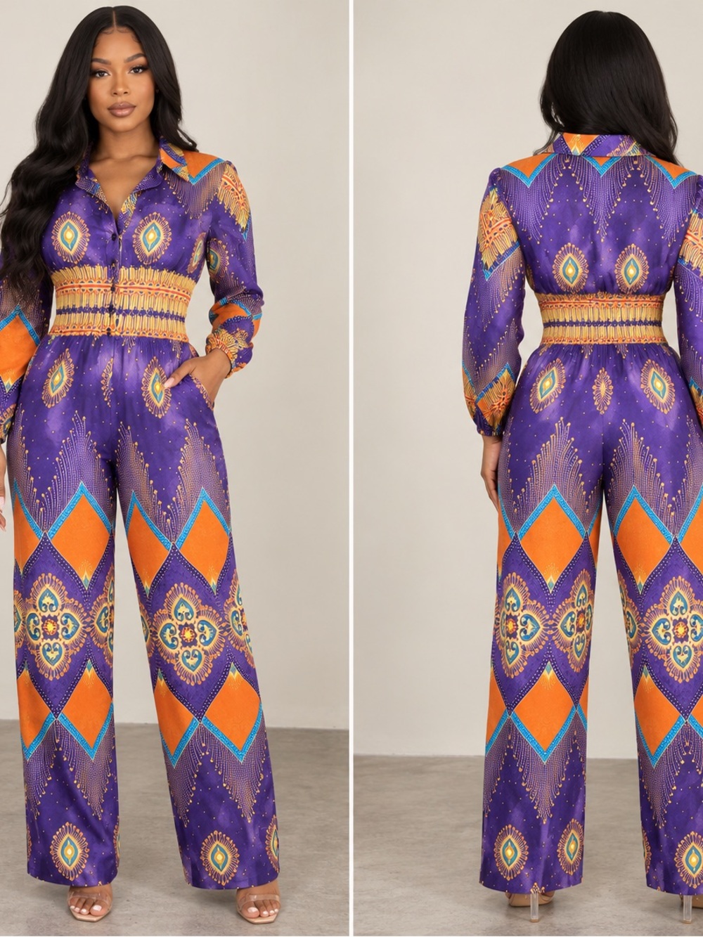 OFUURE Purple & Orange Printed Long-Sleeve Jumpsuit
